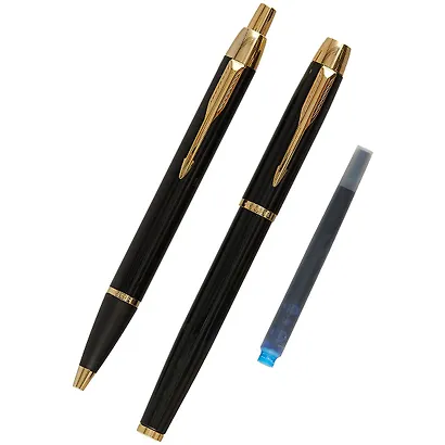 Подарочный набор Parker, IM Black GT, ручка шариковая синяя и ручка перьевая - фото 3