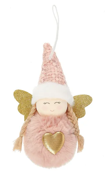 Новогоднее подвесное украшение Девочка-помпончик с сердечком (текстиль) (8см) (12-06277-NY-22) - фото 3