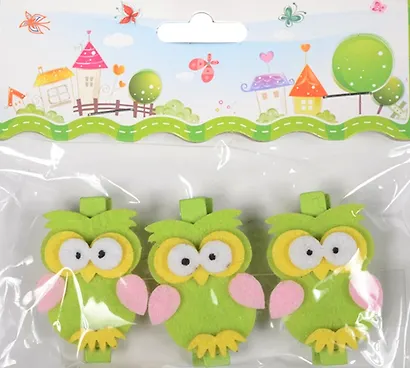 Набор из 3-х прищепок Совы (салатовые) (11069803) (пакет с хедером) (в ассорт.) - фото 1