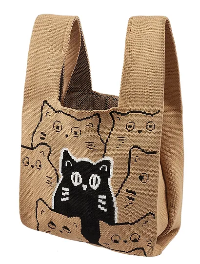 Сумочка вязаная Котики паттерн (текстиль) (20х33) (12-15525-202405-SH2) - фото 3