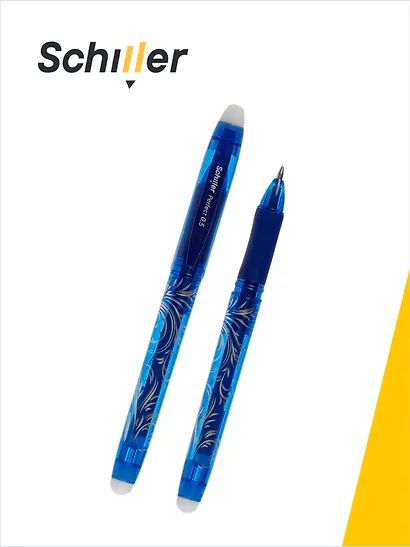 Ручки гелевые пиши-стирай синие 12 штук "Perfect" 0,5 мм, корпус синий, Schiller - фото 2