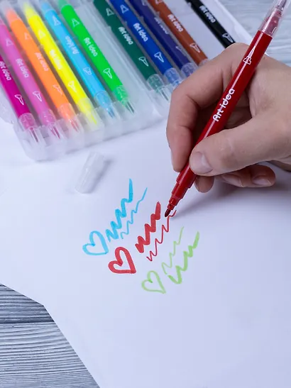 Фломастеры 12 цветов, двухсторонние, пулевидный/кисть, Art idea - фото 5
