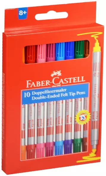 Фломастеры Faber-Castell, двухсторонние смываемые 10 цветов - фото 1