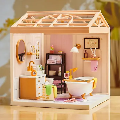 8009 Конструктор интерьерный для детского творчества – сборный домик Fairy Care «Ванная комната», количество деталей - 101 (материалы: пластик, металл, картон), со световыми эффектами (подсветка интер - фото 3