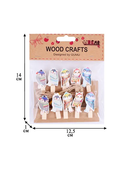 Прищепки Совы 10 шт в пак с  хедером (дерево)(226) - фото 2