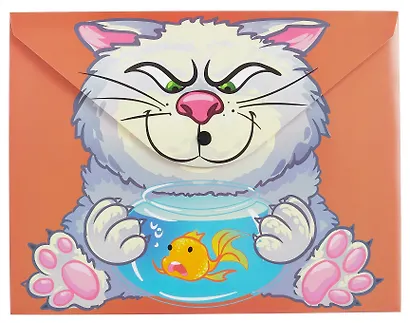 Папка-конверт А4 на кнопке "Кот с рыбкой", двуст.печать - фото 1