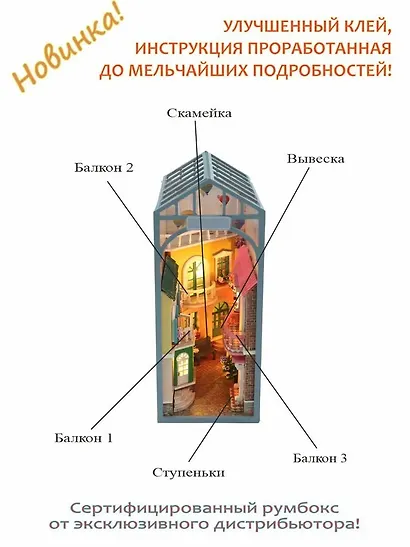 Сборная модель Румбокс "MiniHouse Серия книжный румбокс: Дворик в Вероне" - фото 4