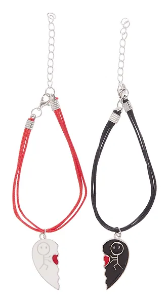 Набор парных браслетов с подвеской «Половинки сердца», текстиль, металл, Lafilaf - фото 4