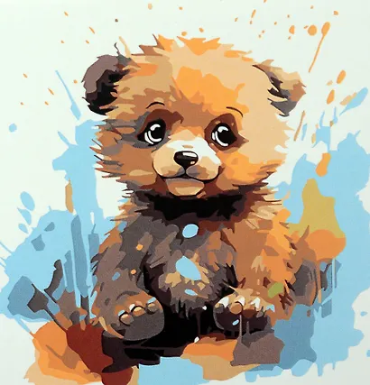 Холст с красками по номерам "Малыши-животные. Красочный мишка", 20 х 20 см - фото 1