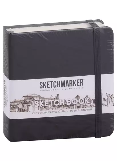 Скетчбук 12*12 80л "Sketchmarker" черный, нелинованн. 140г/м2, слоновая кость, тв.обл. - фото 1