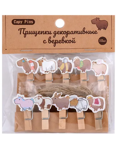 Прищепки декоративные с веревкой "Капибара" - фото 1