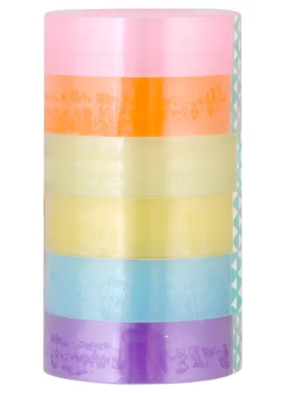 Лента клейкая 6 штук 12мм*10м канцелярская, пастельные цвета, 45мкм, в ассортименте - фото 2