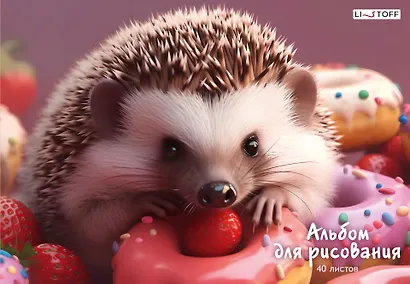 Альбом для рисования Listoff, "Ежик и сладости", А4, 40 листов, на склейке - фото 1