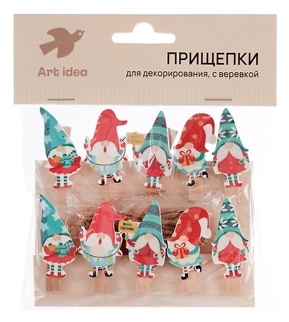 Прищепки декоративные с веревкой Гномики 10шт (ПР-НГ-1) - фото 1