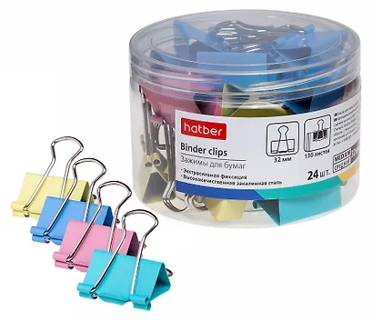 Зажимы для бумаг 32мм 24шт цветные, пласт/уп, Berlingo - фото 1