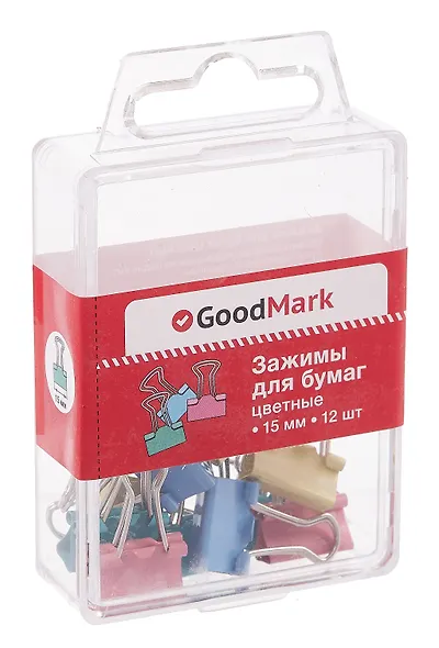 Зажимы для бумаг 15 мм 12 штук, цветные, GoodMark - фото 2
