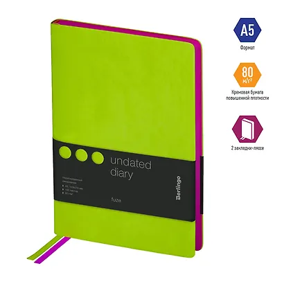 Ежедневник недат. А5 136л "Fuze. Салатовый" иск.кожа, цветной срез - фото 2