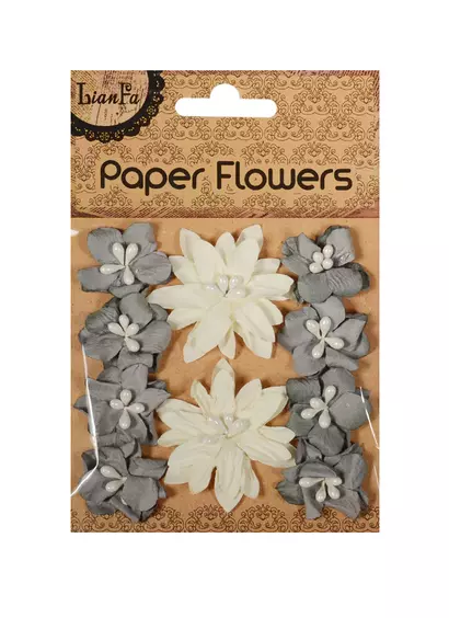 Набор для творчества Цветы с бусинами Paper Flower 2больш.+ 8маленьк.,серые и белые - фото 1