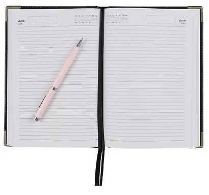 Ежедневник недат. А5 128л "SILVER" черный, иск.кожа 7Б, тв.переплет, мет.уголки, тонир.блок, тисн. фольгой, офсет, ляссе - фото 6