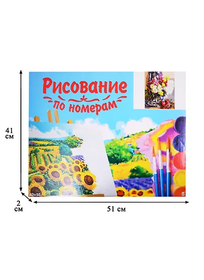 Набор д/творчества Рыжий кот Холст с красками 40х50см по номерам Горячева С. Хризантемы и гранаты Х-1805 - фото 3