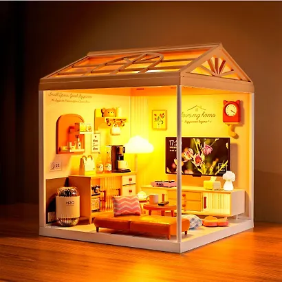 8006 Конструктор интерьерный для детского творчества – сборный домик Fairy Care «Роскошная современная гостиная», количество деталей - 92 (материалы: пластик, металл, картон), со световыми эффектами ( - фото 4