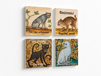 Картина по номерам  "Коты мемы", 15х14см., 4 штуки в наборе, Art idea, 14+ - фото 2