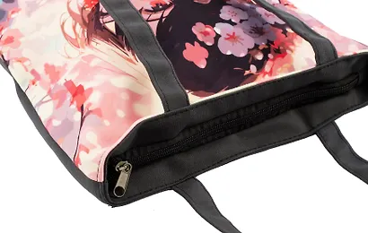 Сумка-шоппер на молнии аниме Девушка с цветами в волосах (38х35) (текстиль, флис) Bookvalno - фото 5