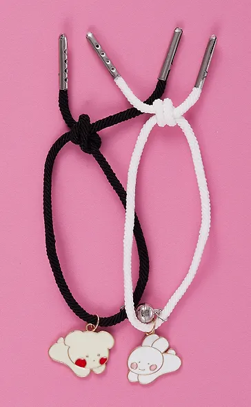 Набор парных браслетов с подвеской «Kawaii Мишка и Кролик», текстиль, металл, Lafilaf - фото 2