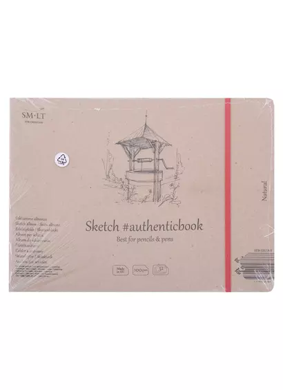 Скетчбук 24,5*18cм 32л "SMLT Art Natural authenticbook", на резинке, 100г/м2, белый, сшивка - фото 1