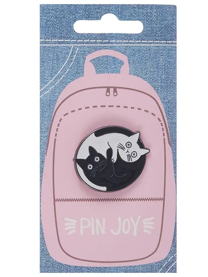 Набор металлических значков (3шт.) (Pin Joy Котик с хвостиком Значок Pin Joy Коты Инь-Ян Значок Pin Joy Клевер) (металл) - фото 2