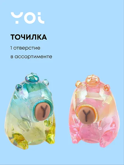 Точилка 1 отверстие, "Капибара", прозрачная, в ассортименте, Yoi - фото 1