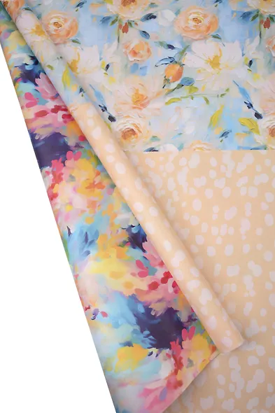 Бумага упаковочная 70*100см "Трехстороняя. Цветы" инд.уп., ассорти - фото 3