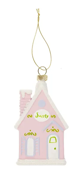 Новогоднее подвесное украшение Домик розовый (пластик) (ПВХ бокс) (11см) (12-09305-N3) - фото 1