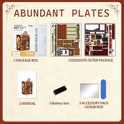 CWGA204 Конструктор интерьерный  – сборный домик CuteBee - Магазин Удивительных Игрушек, 107 деталей (материалы: дерево, картон, пластик, металл), со световыми эффектами (подсветка интерьера), с питанием от 2хААА батареек (не включены), серия DIY, возраст - фото 9