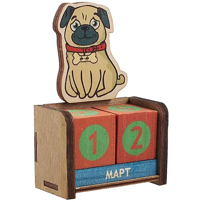 Календарь вечный Мопс (7х11х3,5) (дерево) (kd7) - фото 1