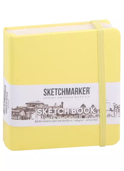 Скетчбук 12*12 80л "Sketchmarker" лимонный, нелинованн. 140г/м2, слоновая кость, тв.обл. - фото 1