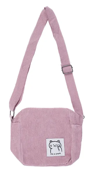 Сумочка на молнии кросс-боди (розовая) (вельвет) (16х14х6) (12-HanMa-765) - фото 1