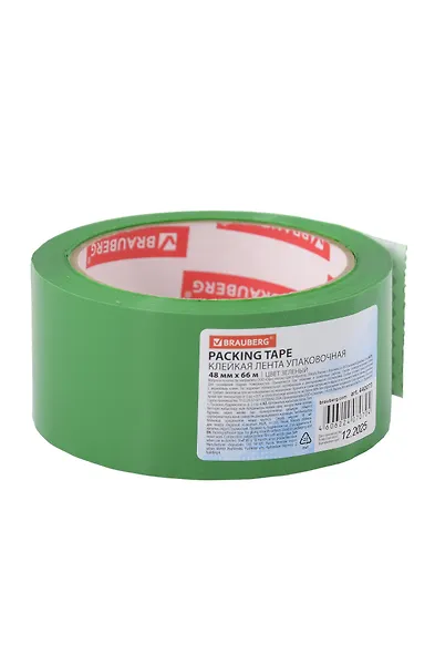 Лента клейкая 48мм*66м упаковочная зеленая, BRAUBERG - фото 1