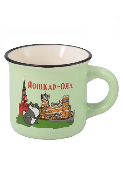 Кружка фарфор маленькая матовая Домики (Зеленый) (Йошкар-Ола) (75 мл) (065-9-118) - фото 1