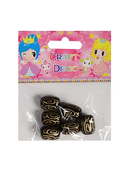Набор для творчества, Набор бусин Craft Deco, бобы, 6шт. черные с золотом, 1.5см - фото 1