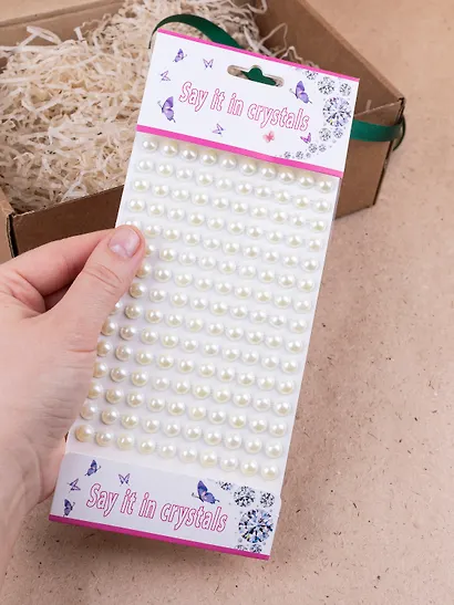 Набор страз полужемчужины на подвесе с напылением (150 шт.) (8 мм) молочные (упаковка)  2ШТ - фото 7