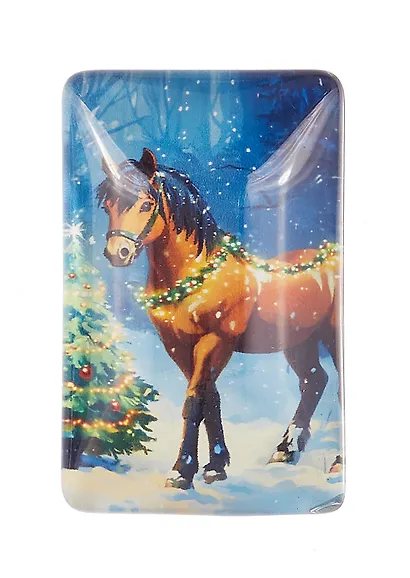 Новогодний магнит Лошадь и елка (3,5х5,5) (стекло) - фото 1