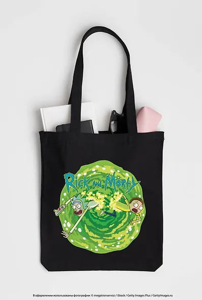 Сумка-шоппер. Рик и Морти (черная, 38х43 см, длина ручек 58 см) - фото 5