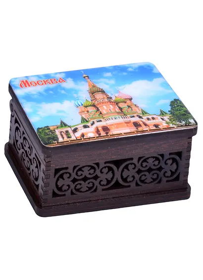 ГС Шкатулка малая резная с заливкой смола Москва вид 2 (хдф) (95x65x52 мм) - фото 1