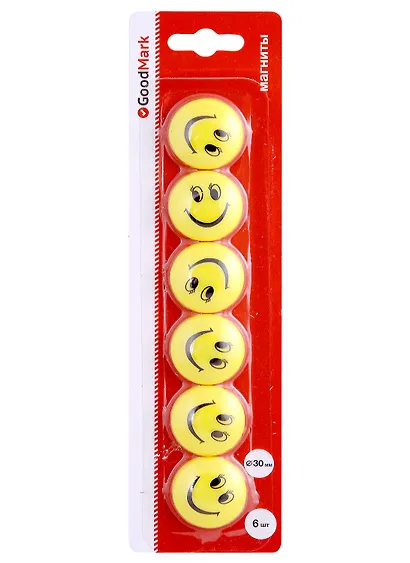 Магниты 6 штук 30мм "Смайлики", блистер, GoodMark - фото 1