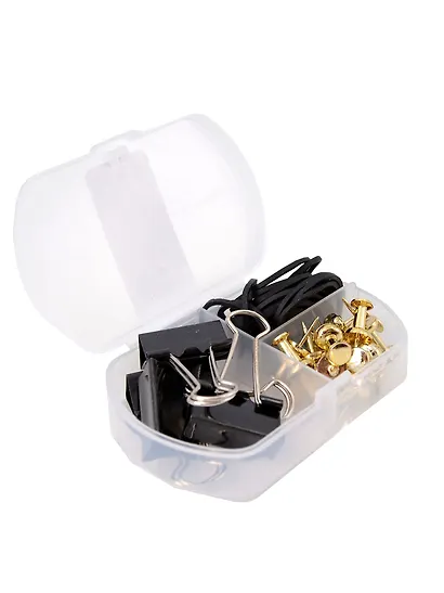 Набор канцелярский: резинки 4г 15 штук, зажимы черные 25 мм 4 штуки, кнопки-гвоздики золотые 15 штук, Schiller - фото 5