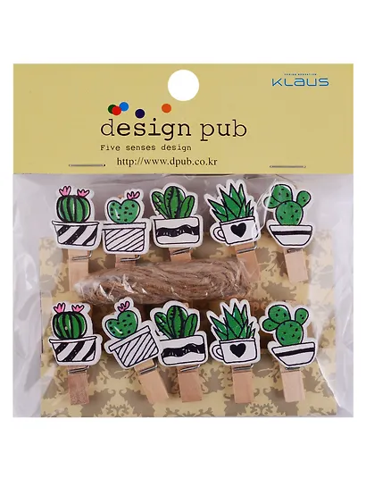 Прищепки декоративные с веревкой 10 шт. Кактусы - фото 1