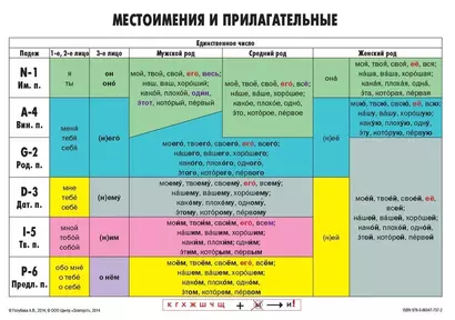 Учебная грамматическая таблица Местоимения и прилагательные (Единственное число/Множественное число) - фото 1