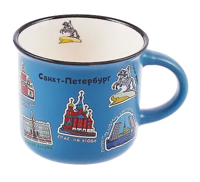 Кружка фарфор матовая 180мл СПб. Пиктограммы, синяя - фото 1
