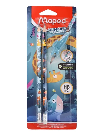 Карандаши ч/гр 02шт "JUNGLE FEVER" HB, с ластиком, с тренажером, блистер MAPED - фото 1